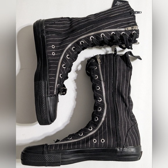 90s/2000 Vintage Demonia Deviant Hi Tops Black White Pinstripe Lace Up Boots - Picture 2 of 12
